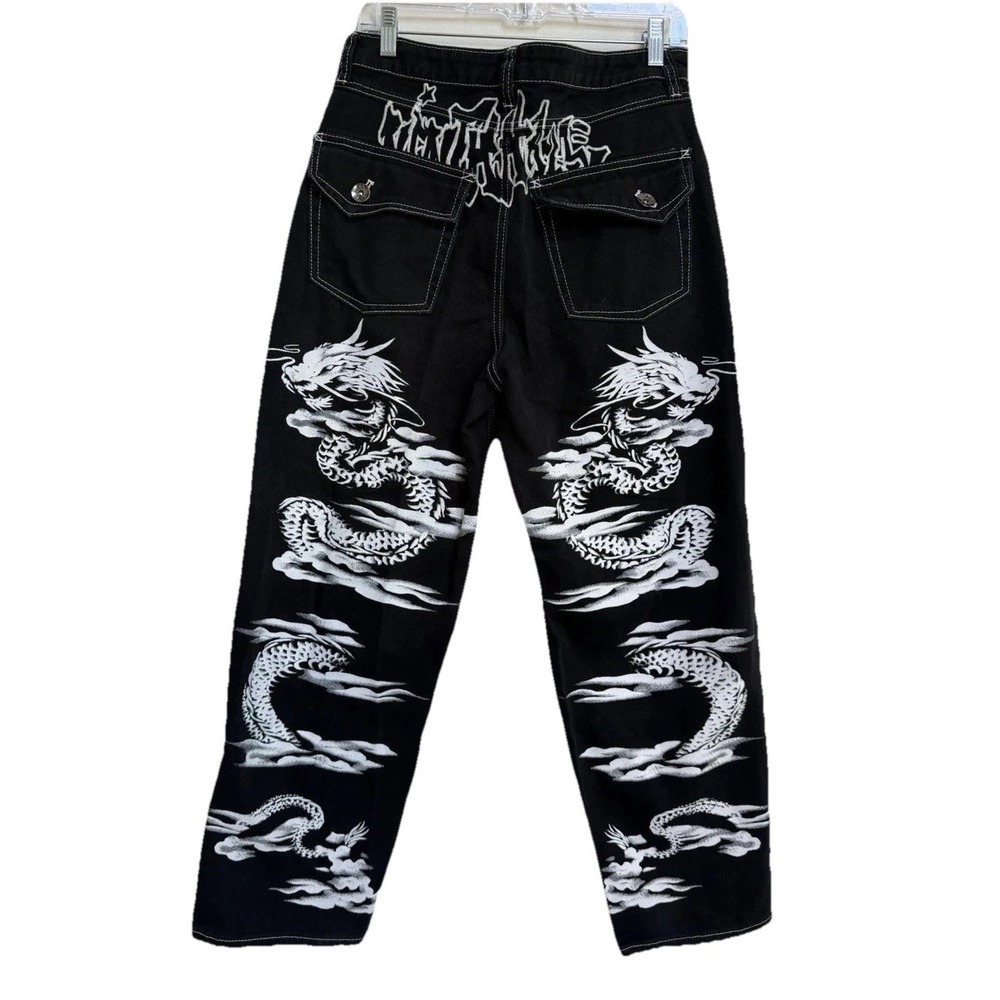 Ninth Hall Zumiez Wide Leg Jeans Black Dragon Skater Punk Grunge Goth 32